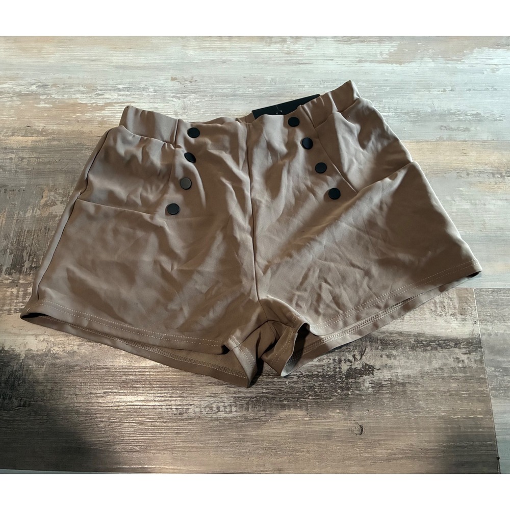 Free Haven Scuba Collection Shorts Taupe Tan Button Detail Four Way Stretch XL